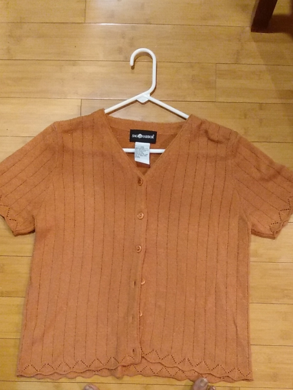Sag Harbor Rust-Orange Short Sleeve Button Cardigan